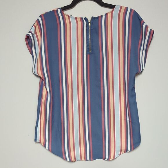 Pink Rose Striped Short Sleeve Blouse - Picture 3 of 5